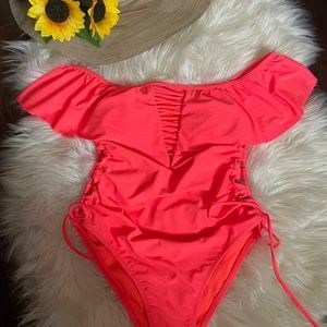 Off the shoulder one piece bathing suit size small swimming swimsuit swimwear